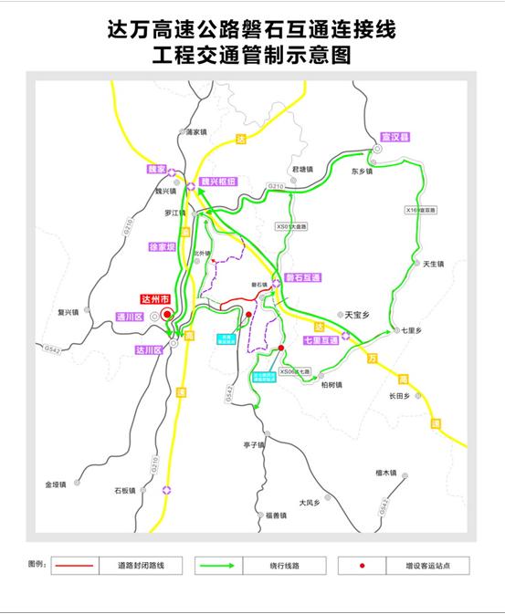 关于达万高速公路磐石互通连接线工程施工期间实施交通管制的通告